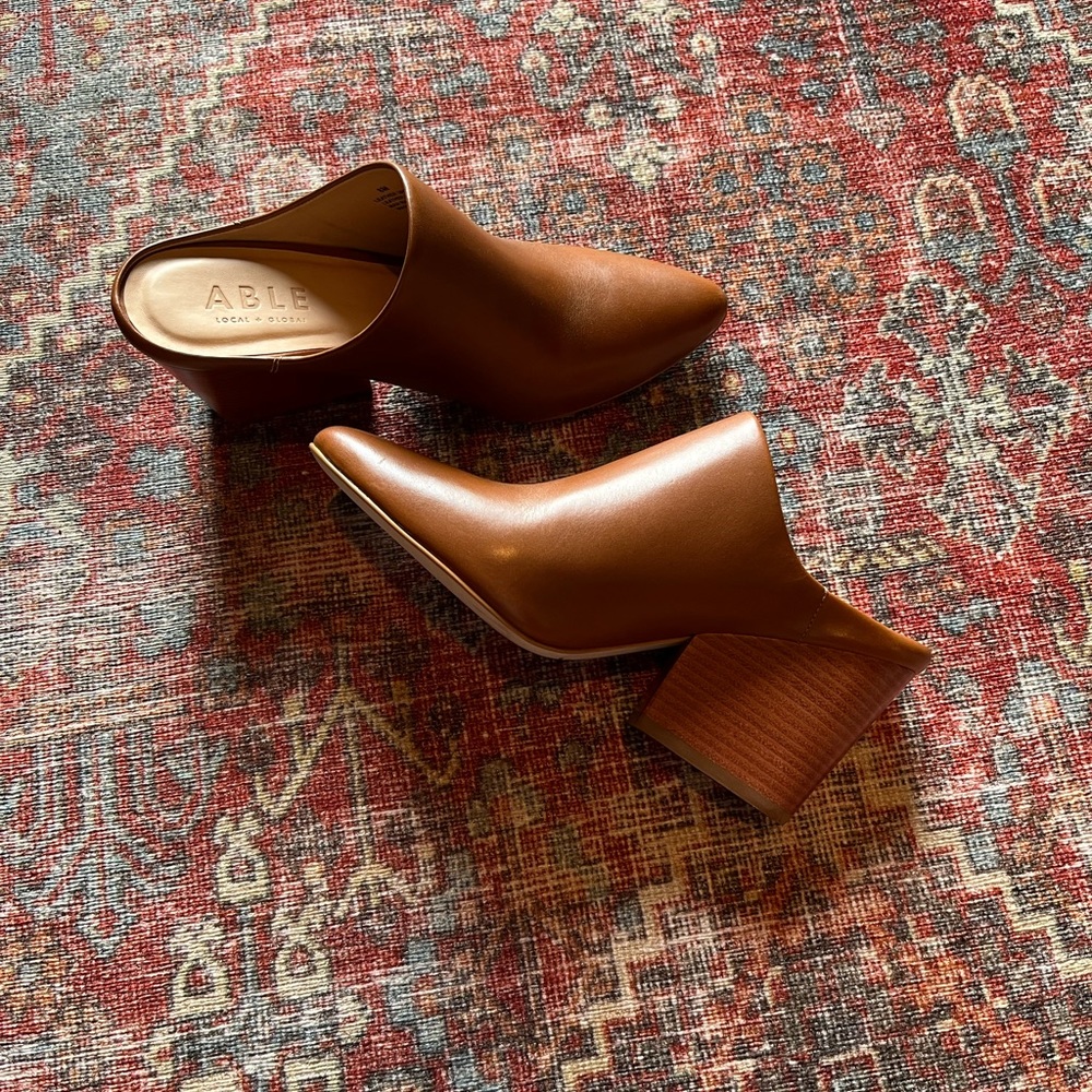 Able Clothing Mules. Cognac. Size 8.